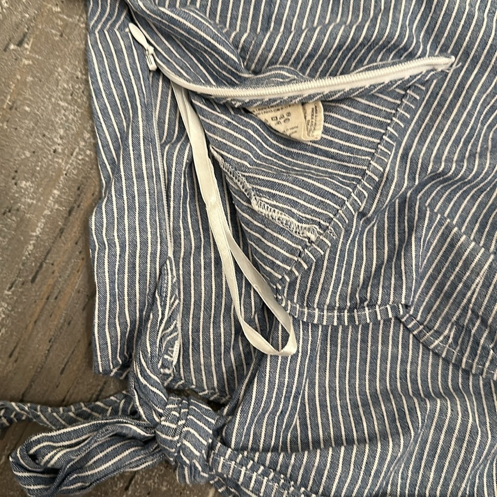 Free People Get Down Blue Striped One Shoulder Crop Top - Picture 8 of 8